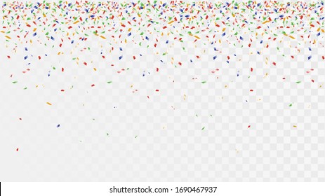 Colorful falling confetti for a party decoration on a transparent background