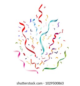 Colorful falling colorful and confetti ribbon. Isolated on a white background. Vector illustration