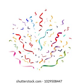 Colorful falling colorful and confetti ribbon. Isolated on a white background. Vector illustration