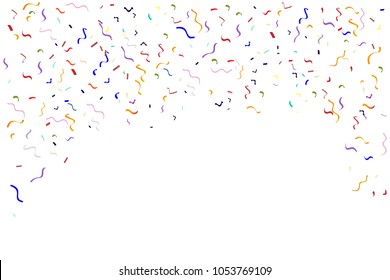 Colorful falling colorful and confetti ribbon. Isolated on a white background. Vector illustration
