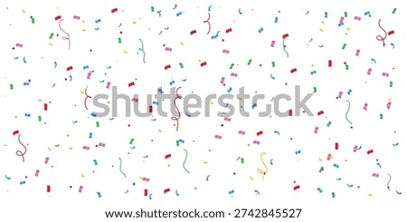Colorful Falling Confetti and Ribbons Background, Vibrant Party Celebration Vector Illustration Isolated on White for Birthday, New Year, Anniversary, Wedding and Festive Event Design