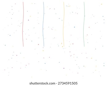 Colorful falling confetti with vertical streamers in a celebratory atmosphere, minimalist design with vibrant colors and dynamic composition for festive events