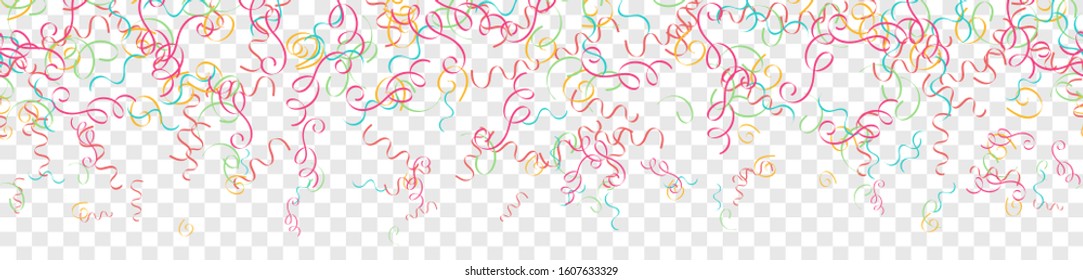 Colorful falling streamer confetti seamless pattern flat design background isolated