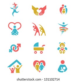 Colorful Family Health Illustration Vector Icon Set