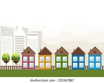 Colorful Family Houses, City Background