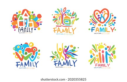 Colorful Family Label or Emblem Original Design Vector Set