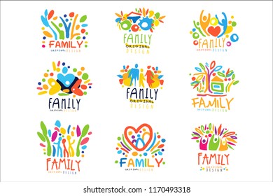 Colorful Family labels original design, set of logo graphic templates