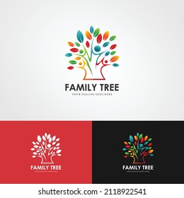 Colorful Family Tree Logo Design Illustration