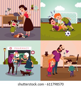 Colorful family violence concept with different conflicts aggressions quarrels and disagreements vector illustration