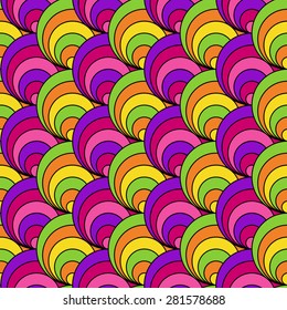Colorful fan background. Based on Traditional Japanese Embroidery. Abstract Seamless pattern. Based on Sashiko stitching. Green orange violet vertical backdrop. For decoration or printing on fabric.