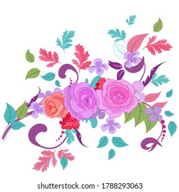 colorful fancy blooming ornament with roses for your design