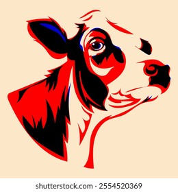 Colorful, fancy cow. Avatar, badge, poster, logo templates, print. Vector illustration with Riso print effect in flat cartoon style