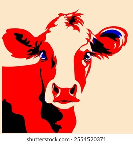 Colorful, fancy cow. Avatar, badge, poster, logo templates, print. Vector illustration with Riso print effect in flat cartoon style