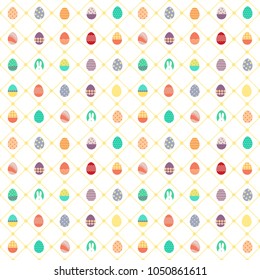 Colorful fancy illustration Easter eggs with yellow line table seamless pattern