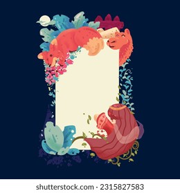 Colorful fantasy animals frame vector