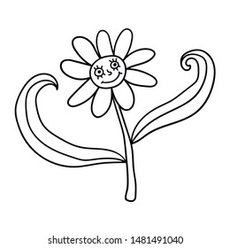Colorful fantasy happy cartoon flower character isolated on white background. Vector illustration. 