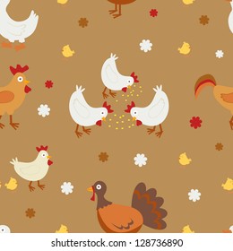 Colorful Farm Birds Seamless Background Stock Vector (Royalty Free