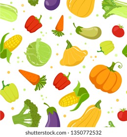 Colorful Farm Fresh Vegetables Seamless Pattern, Healthy Food Vector Illustration