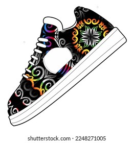 Colorful fashion indonesian culture traditional batik sneakers sport shoes design for logo or commercial illustration 