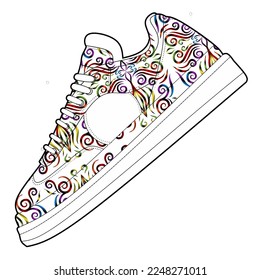 Colorful fashion indonesian culture traditional batik sneakers sport shoes design for logo or commercial illustration 
