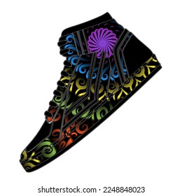 Colorful fashion indonesian culture traditional batik sneakers sport shoes design for logo or commercial illustration 
