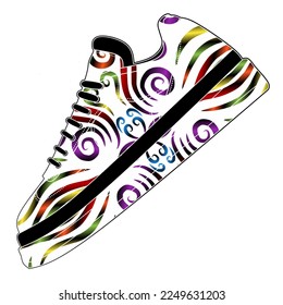 
Colorful fashion indonesian culture traditional batik sneakers sport shoes design for logo or commercial illustration 