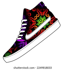 Colorful fashion indonesian culture traditional batik sneakers sport shoes design for logo or commercial illustration 