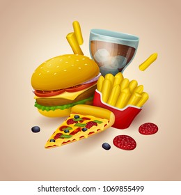 Colorful fast food  background. Vector Illustration