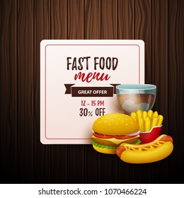 Colorful fast food  background. Vector Illustration