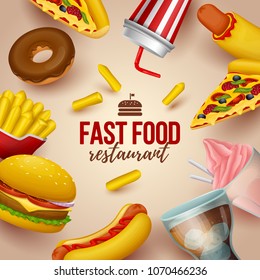 Colorful fast food  background. Vector Illustration
