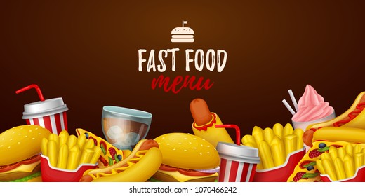 Colorful fast food  background. Vector Illustration