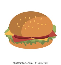 colorful fast food burger front view over isolated background, fast food concept, vector illustration  