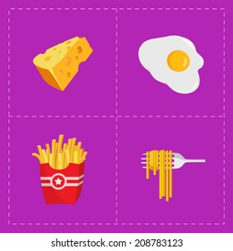 Colorful Fast Food Icon Set on Bright Background