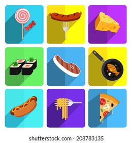 Colorful Fast Food Icon Set on Bright Background