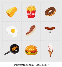 Colorful Fast Food Icon Set on White Background