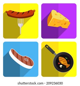 Colorful Fast Food Icon Set on Bright Background