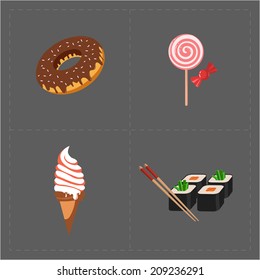 Colorful Fast Food Icon Set on Grey Background