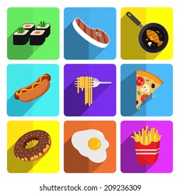 Colorful Fast Food Icon Set on Bright Background