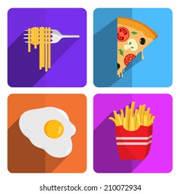 Colorful Fast Food Icon Set on Bright Background