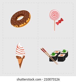 Colorful Fast Food Icon Set on White Background