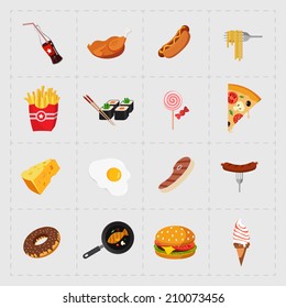Colorful Fast Food Icon Set on White Background