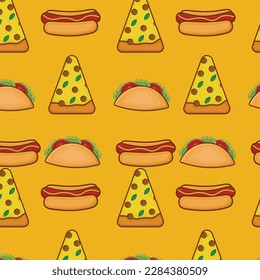 colorful fast food, pattern vector eps, pizza taco hot dog