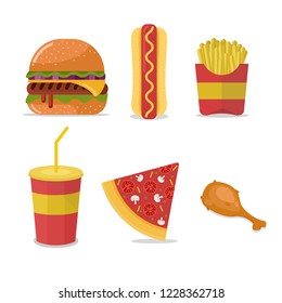 Colorful Fast food vector isolated on white background. Fast food hamburger dinner and restaurant