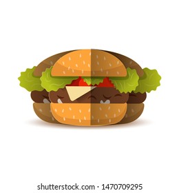 Colorful Fast food vector isolated on white background. Fast food hamburger dinner and restaurant paper cut style