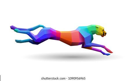 Colorful, Fast Running Low Poly Cheetah, Concept Of Speed, Logo Element, Eps10 Vector