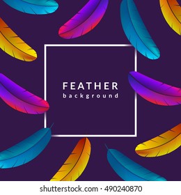 Colorful feather background. Exotic bird feathers falling. Abstract dynamic composition. Eps10 vector illustration.