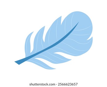 Colorful feather icon. Blue bird feather, plumage. Falling, floating or flying object. Aesthetics and elegance. Lightness and softness. Flat vector illustration isolated on white background