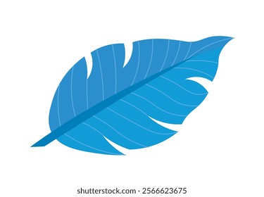 Colorful feather icon. Blue bird feather. Falling, floating or flying object. Softness and weightless. Sticker for social networks. Flat vector illustration isolated on white background