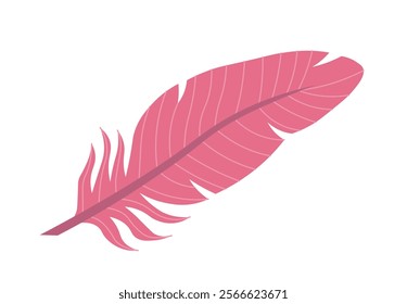 Colorful feather icon. Pink bird feather, plumage. Falling, floating or flying object. Beauty, aesthetics and elegance. Flat vector illustration isolated on white background