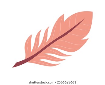 Colorful feather icon. Red bird feather, plumage. Falling, floating or flying object. Fashion and trend. Graphic element for website. Flat vector illustration isolated on white background